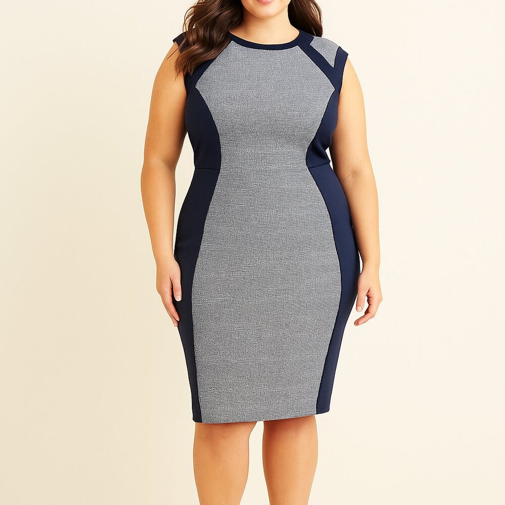 Enfocus Studio Navy Blue Color Block Dress Women's Size 14 RN 74299 Officewear